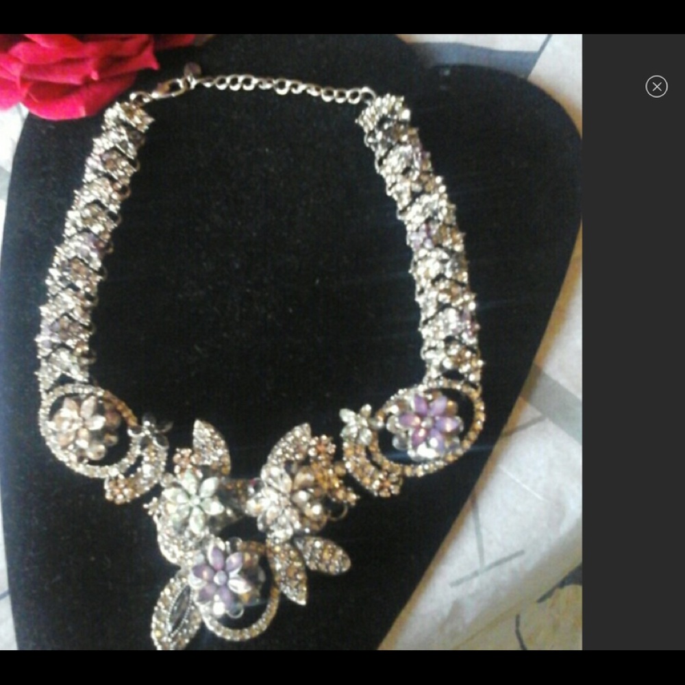Zara Pave Jeweled Flower Statement Necklace